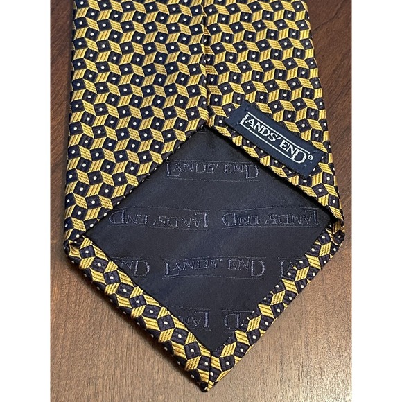 Land’s End Gold Black Hand Made 100% Silk Men’s Neck Tie Made In USA - Picture 2 of 9
